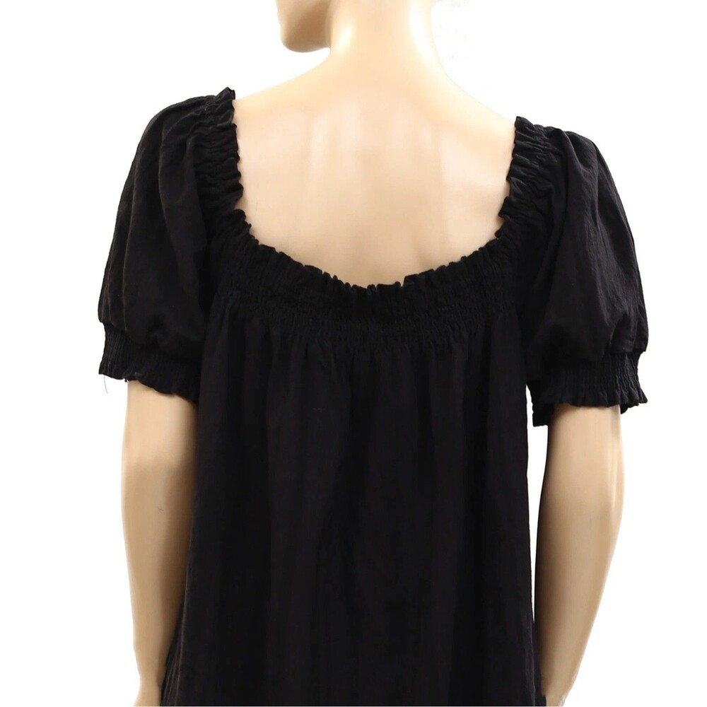 Free People Est Mila Mini Dress Smocked Puff Sleeve Shift Black XS 285477 - Picture 8 of 8